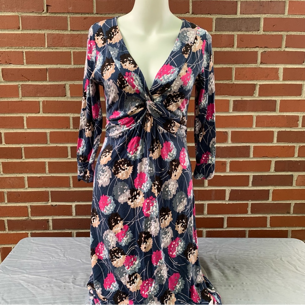 Boden blue and pink hydrangea print midi dress- 8 long
